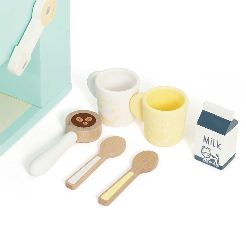 Puidust kohvimasin koos tarvikutega