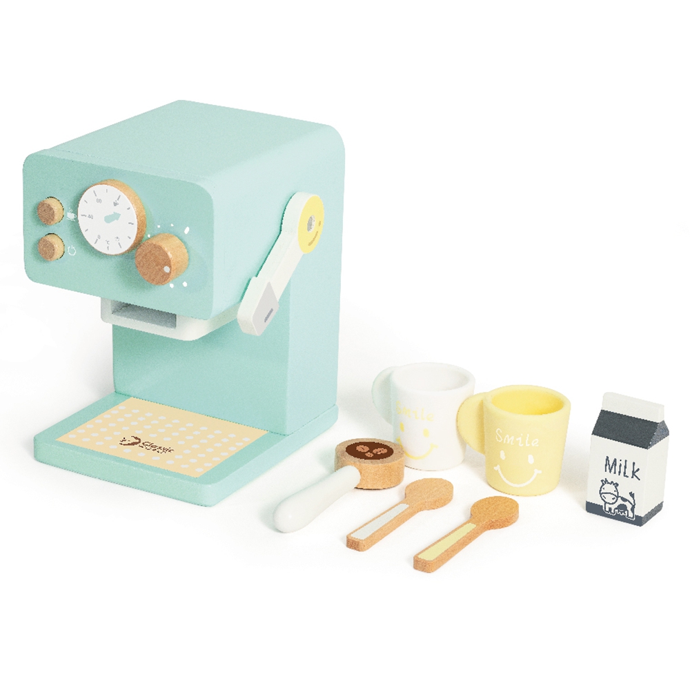 Puidust kohvimasin koos tarvikutega