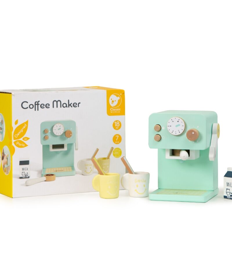 Puidust kohvimasin koos tarvikutega