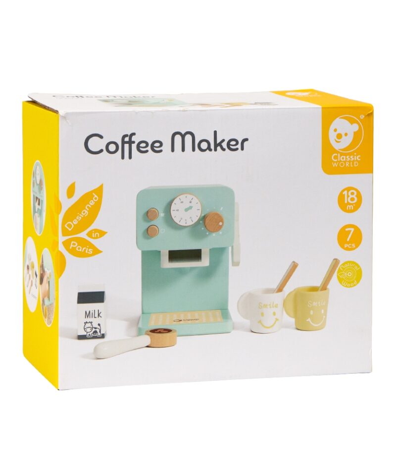 Puidust kohvimasin koos tarvikutega