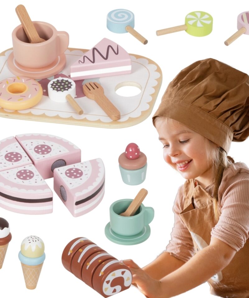 Lapsed mängivad puidust magustoitudega