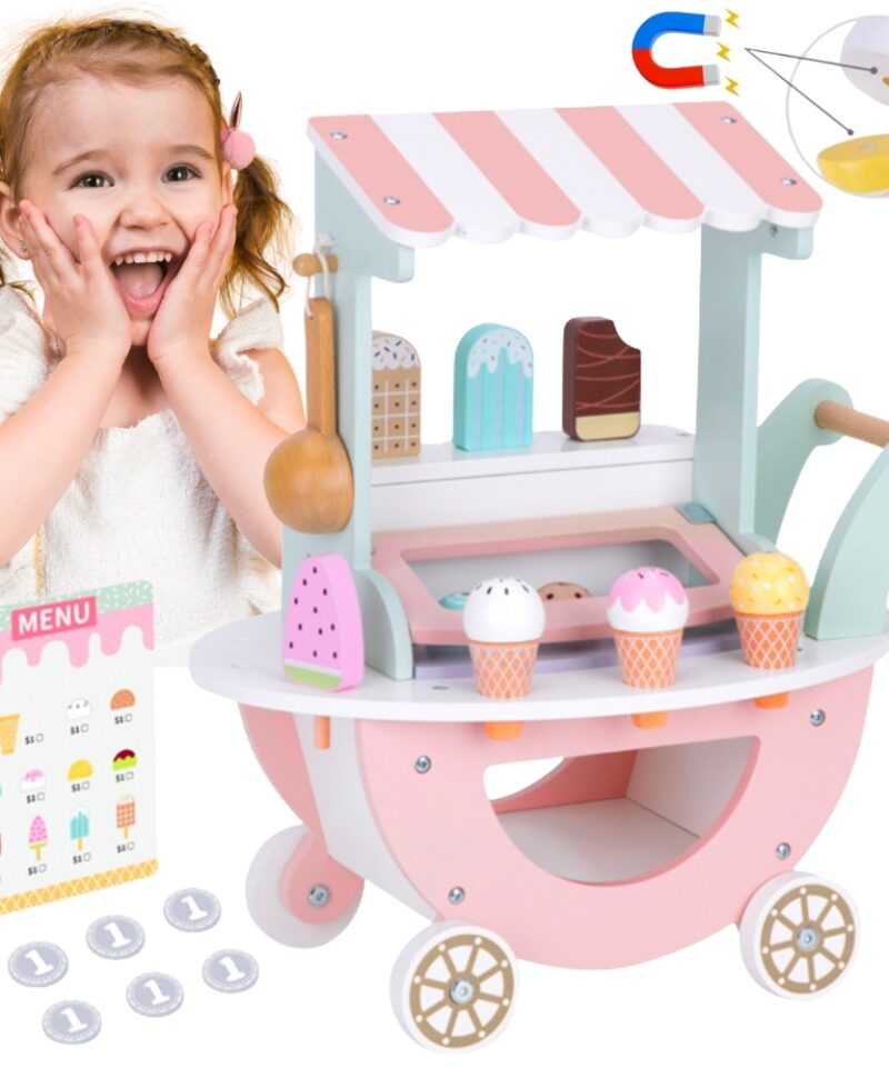 Laste pastelltoonides jäätisekäru mängukomplekt