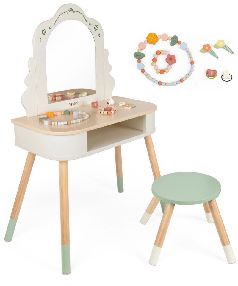 Pastelne lastetoa tualettlaud peegliga