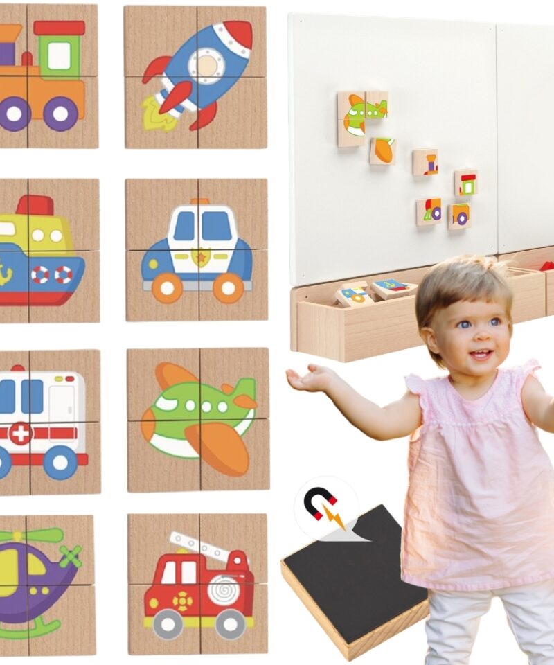 Magnetilised puidust pusletükid lastele mängimiseks