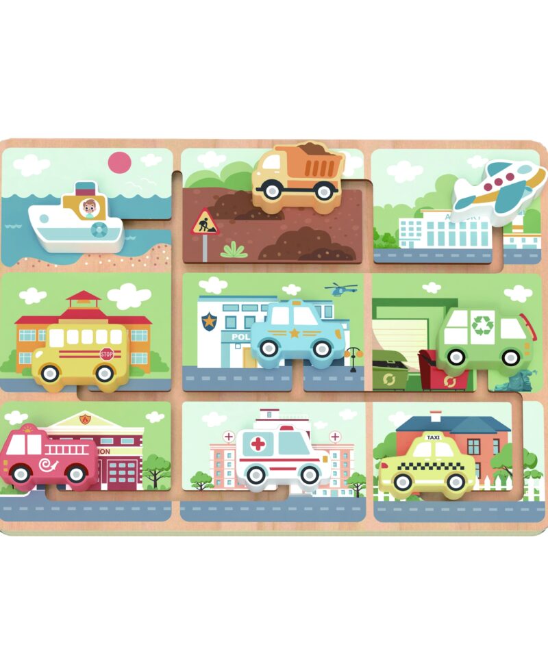 Puidust sõidukite labürint lastele