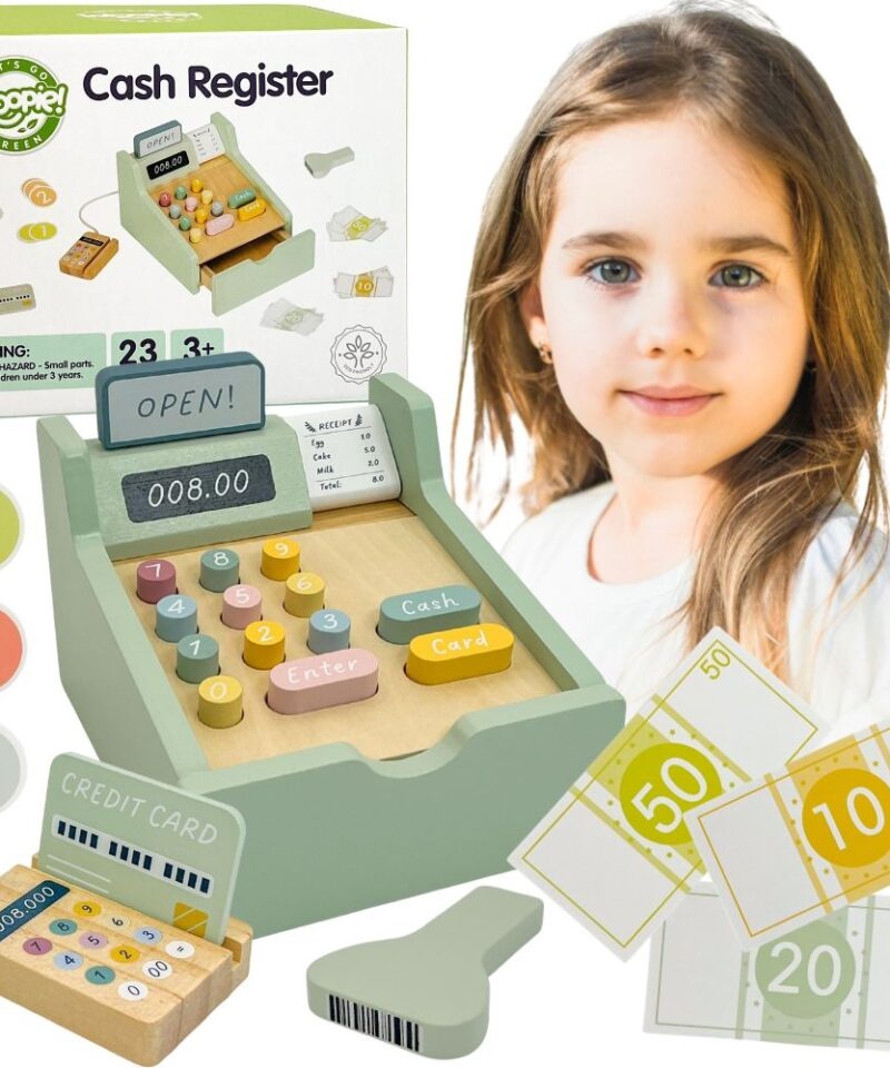 Puidust kassasüsteem lastele mängimiseks