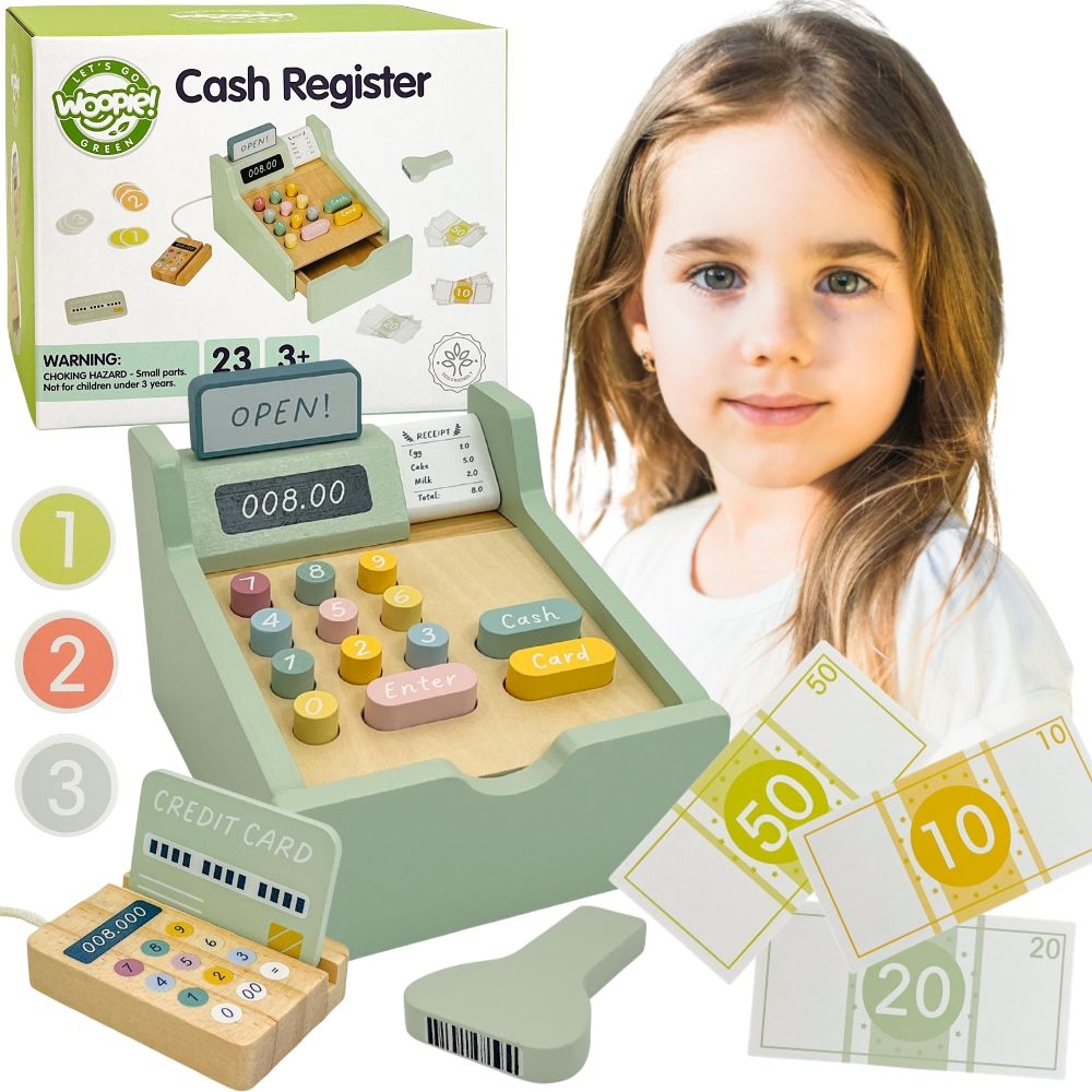 Puidust kassasüsteem lastele mängimiseks
