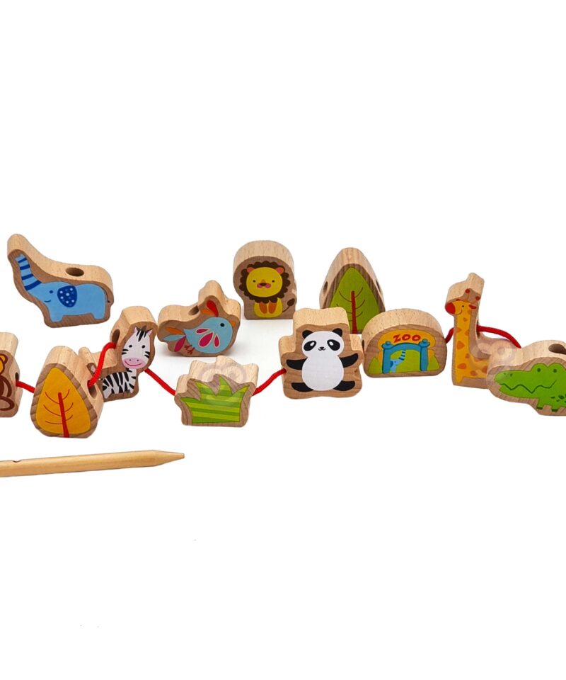 Nööriga lükitavad loomamotiividega klotsid