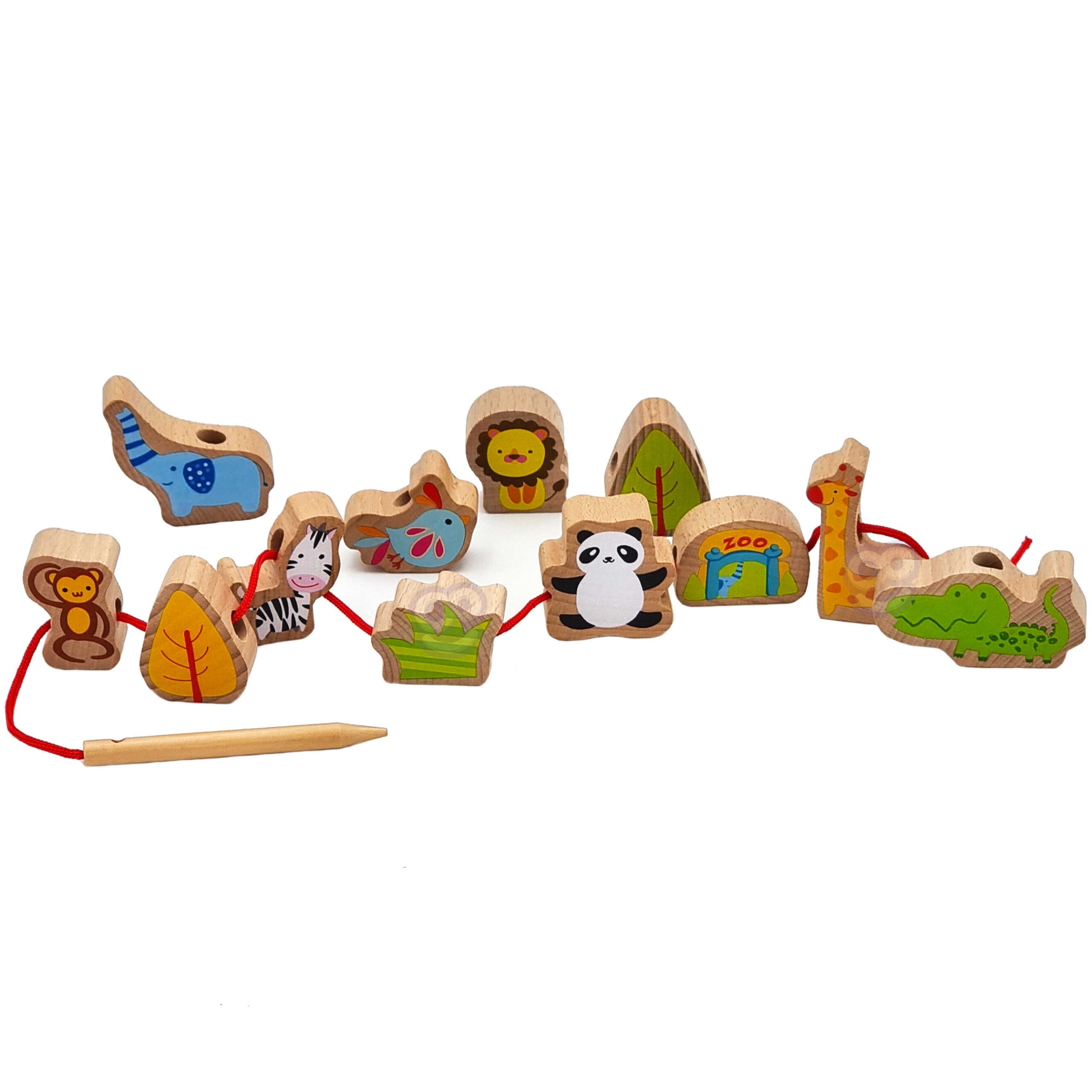 Nööriga lükitavad loomamotiividega klotsid