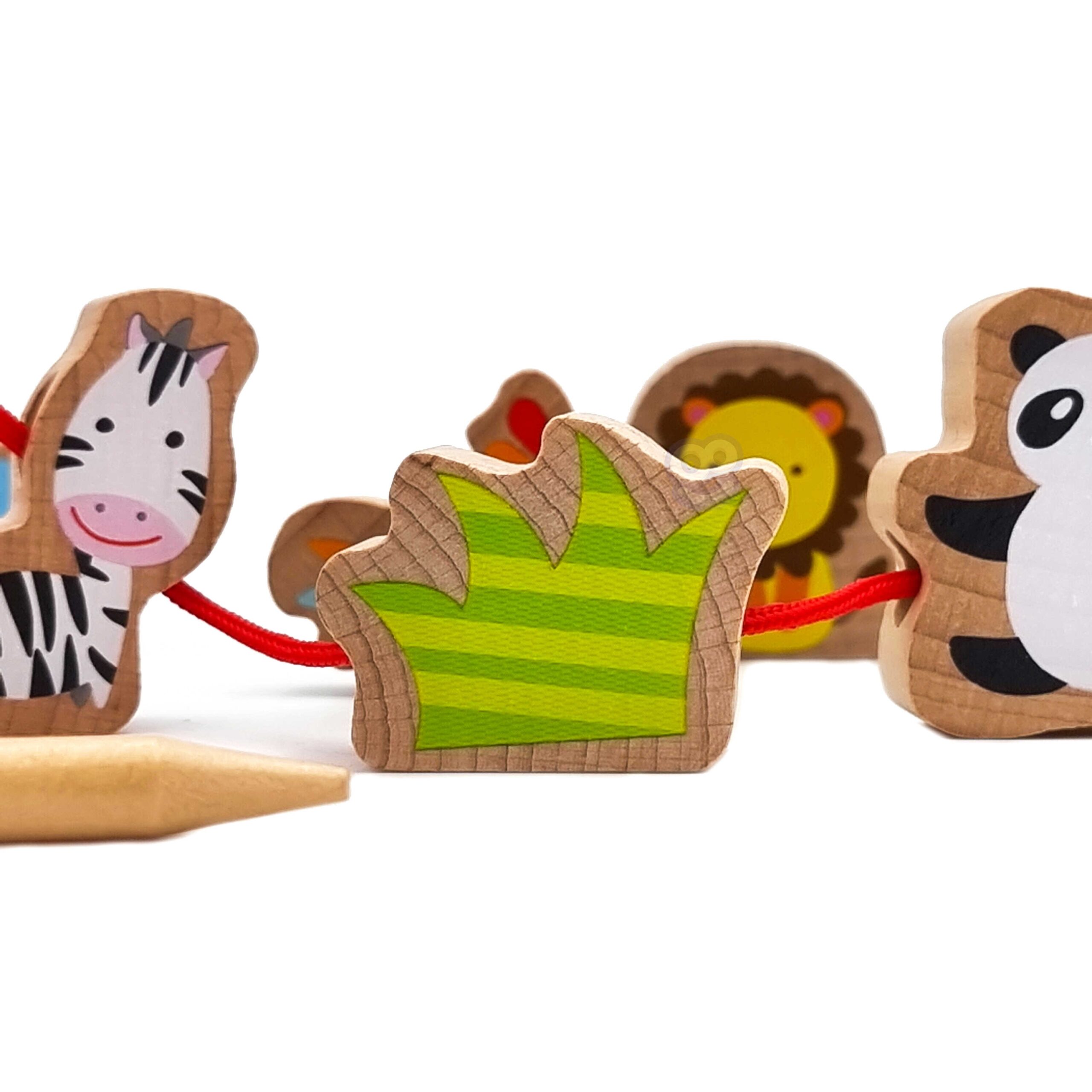 Nööriga lükitavad loomamotiividega klotsid