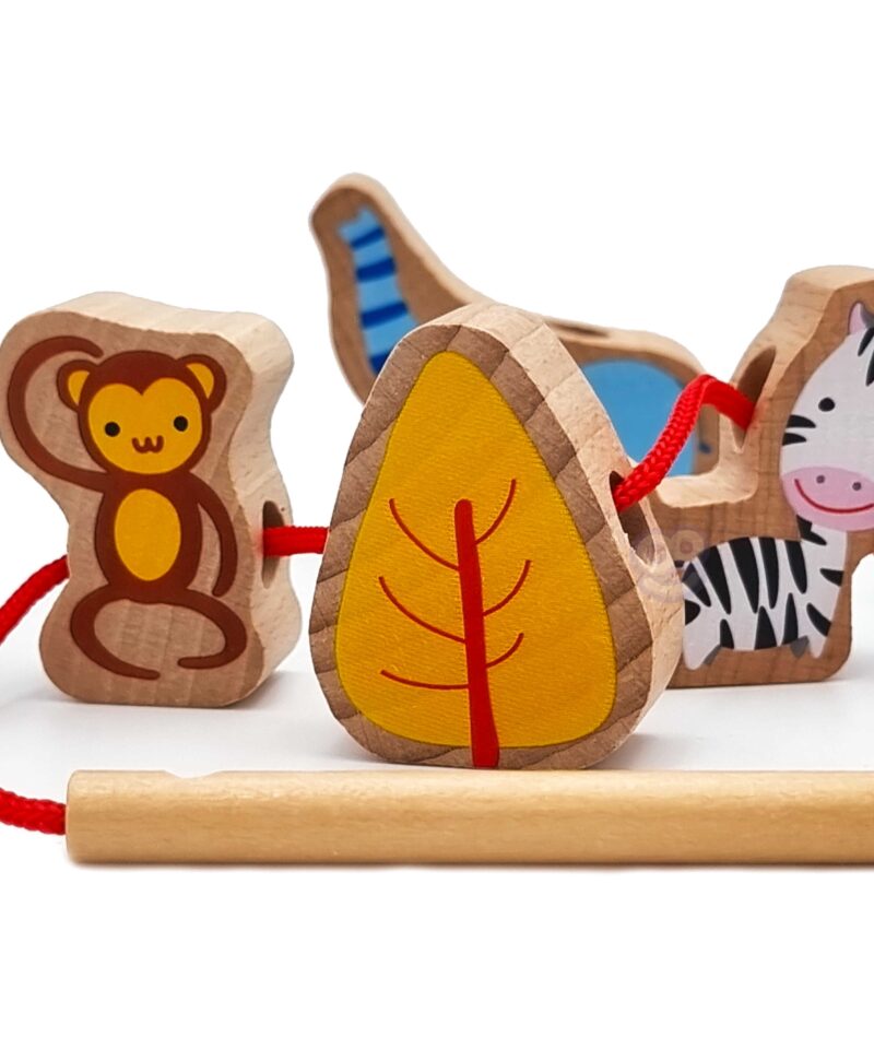 Nööriga lükitavad loomamotiividega klotsid