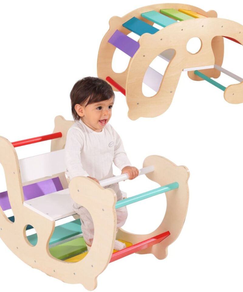 Mitmekülgne puidust kiik ja sild mängimiseks