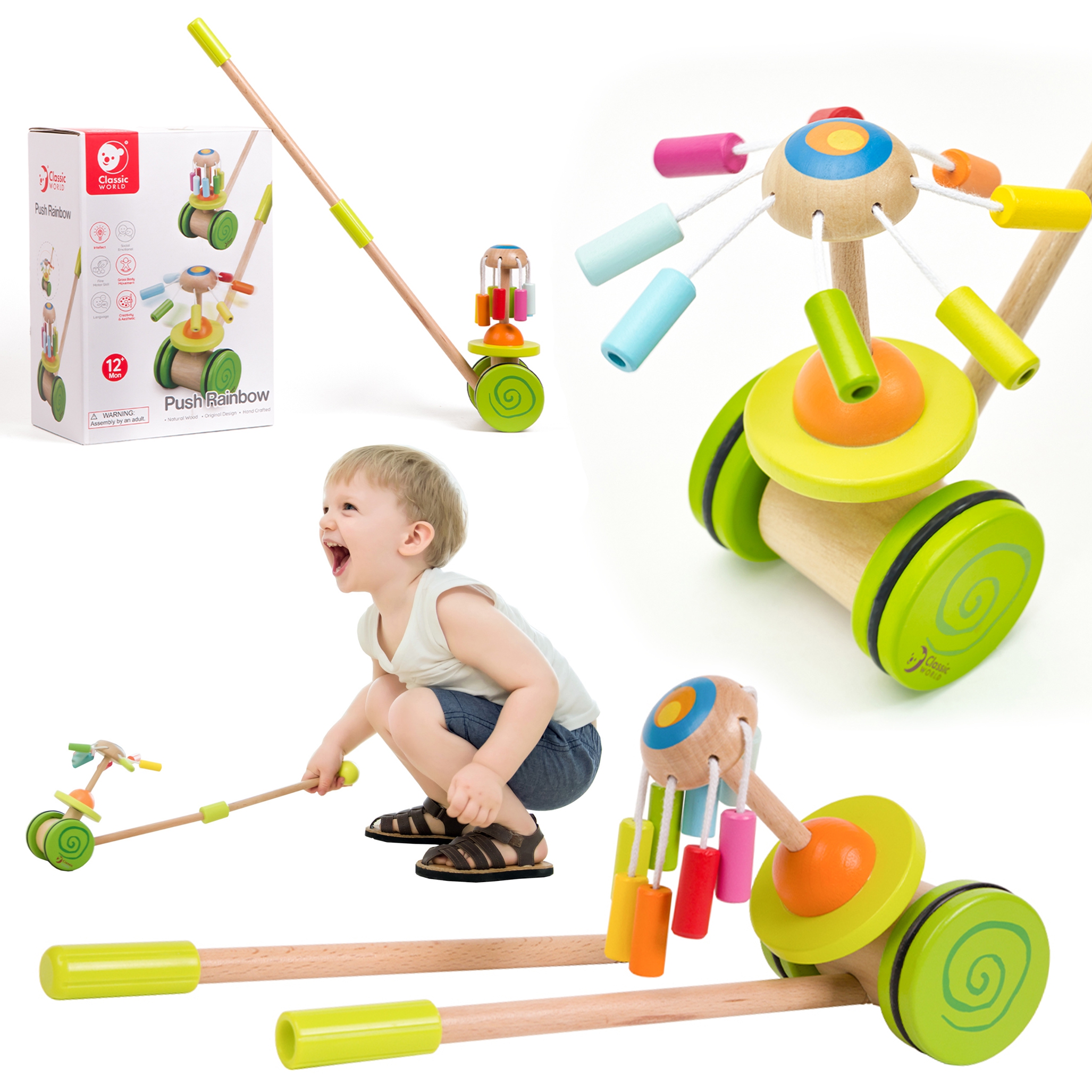 Värviline jalutuskäru koos karusselliga