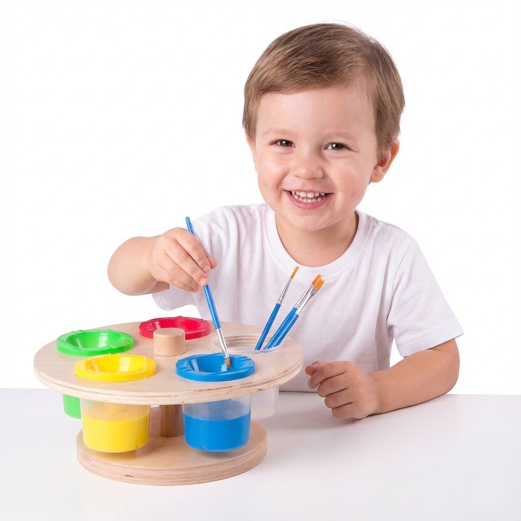 Pöörlev värvipottide hoidja lastele