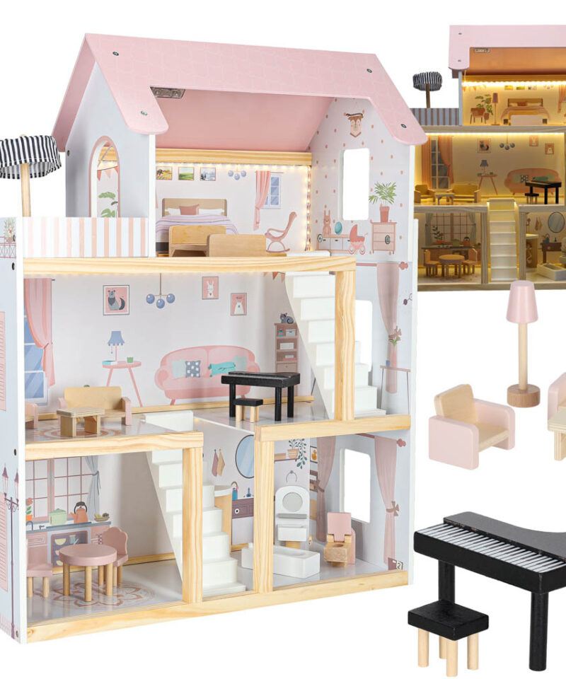 Puidust nukumaja LED valgustusega pilt