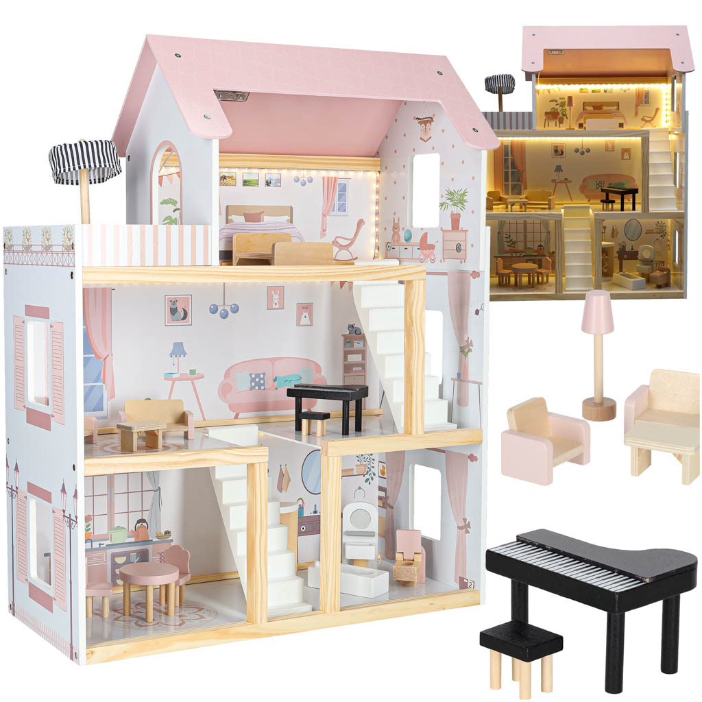 Puidust nukumaja LED valgustusega pilt