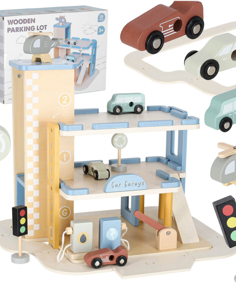 Mitmetasandiline puidust autoparkla koos liftiga