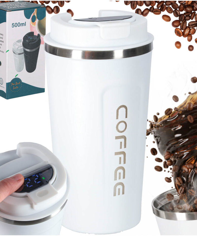 LED-ekraaniga reisikruus 500 ml valge värviga