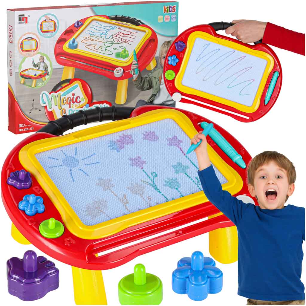 Laste magnetiline joonistustahvel punase ja kollasega