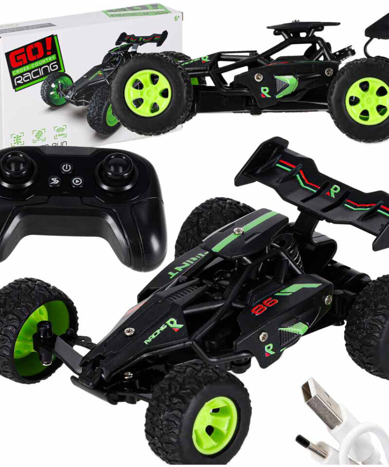 Maastiku kaugjuhitav mini-auto roheliste elementidega