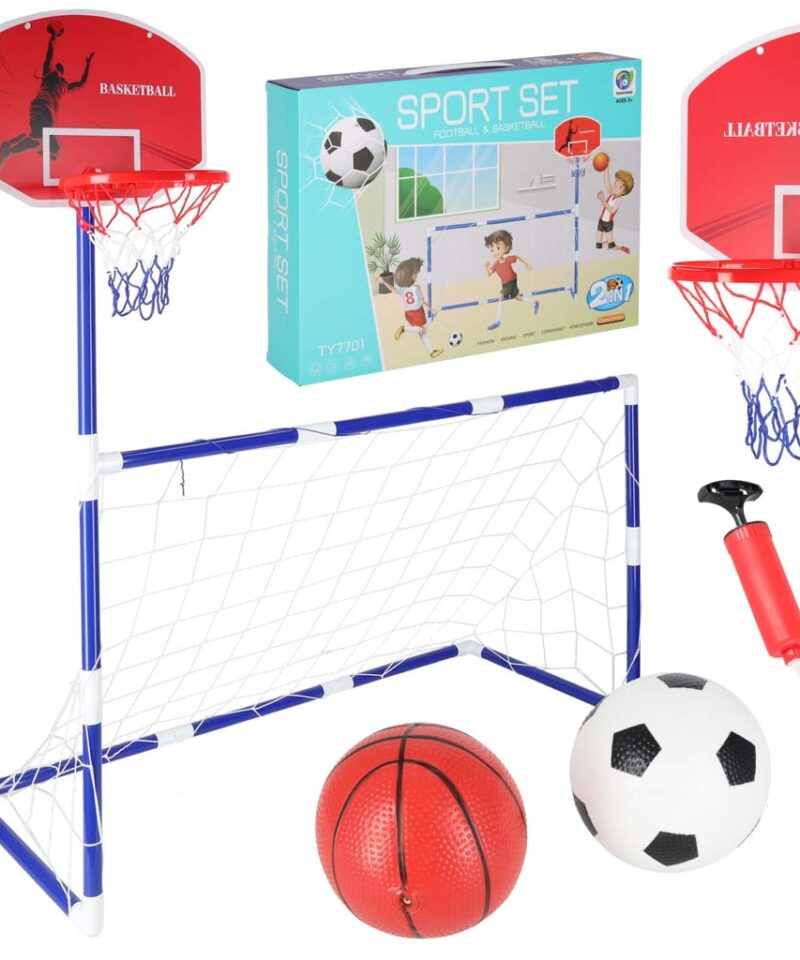 Mitmekülgne spordikomplekt koos jalgpalli ja korvpalliga