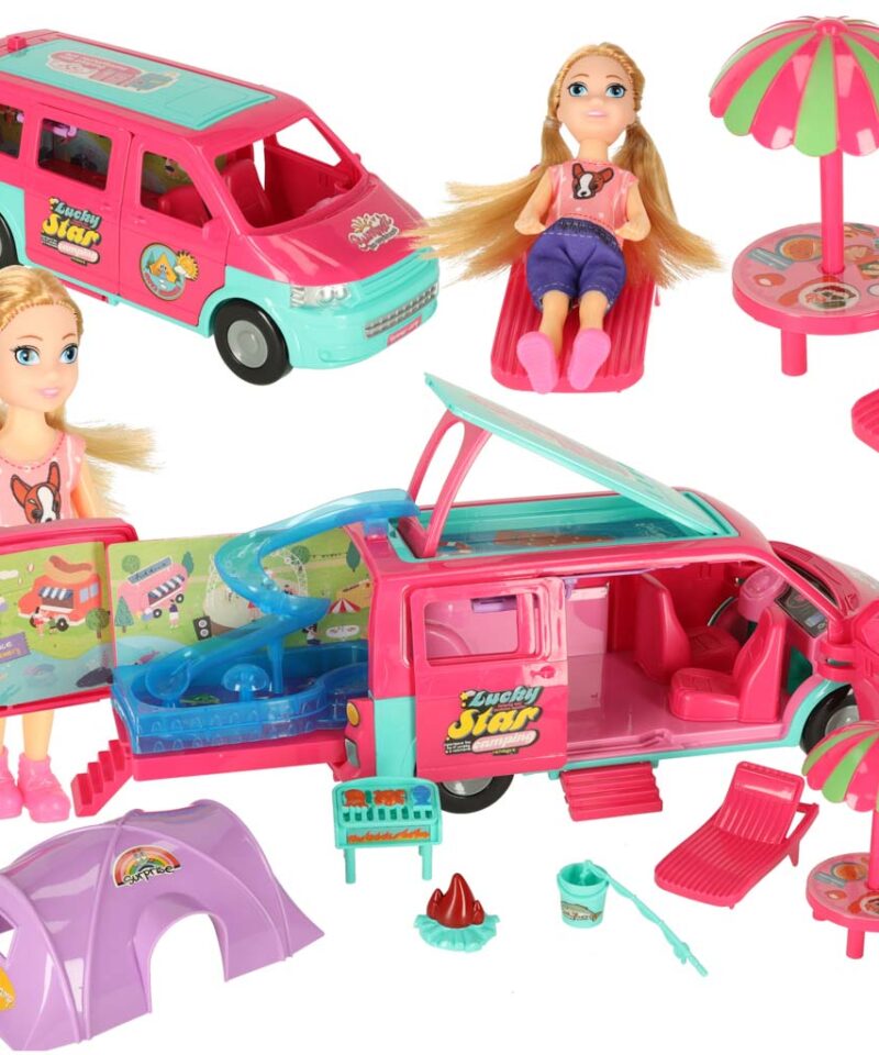 Laste mängukomplekt lahtikäiva matkaautoga