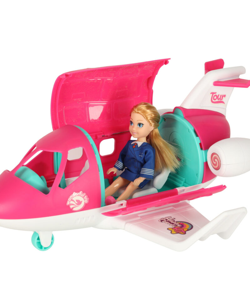 Värvikas lennuk koos koerakese ja kohvriga