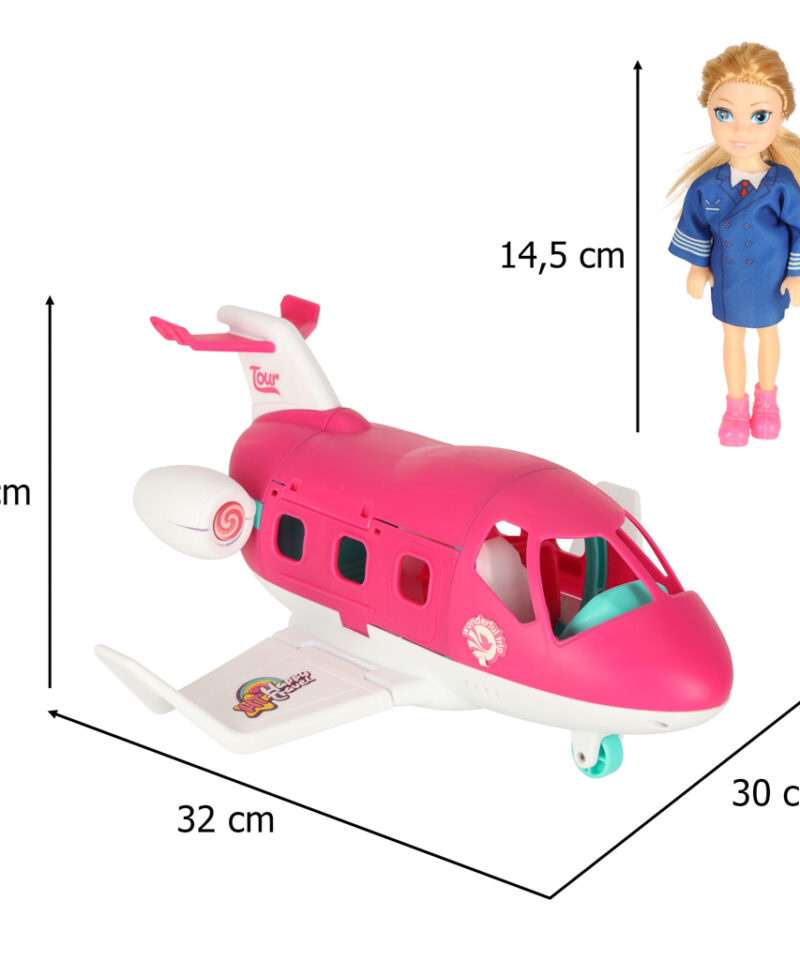 Värvikas lennuk koos koerakese ja kohvriga