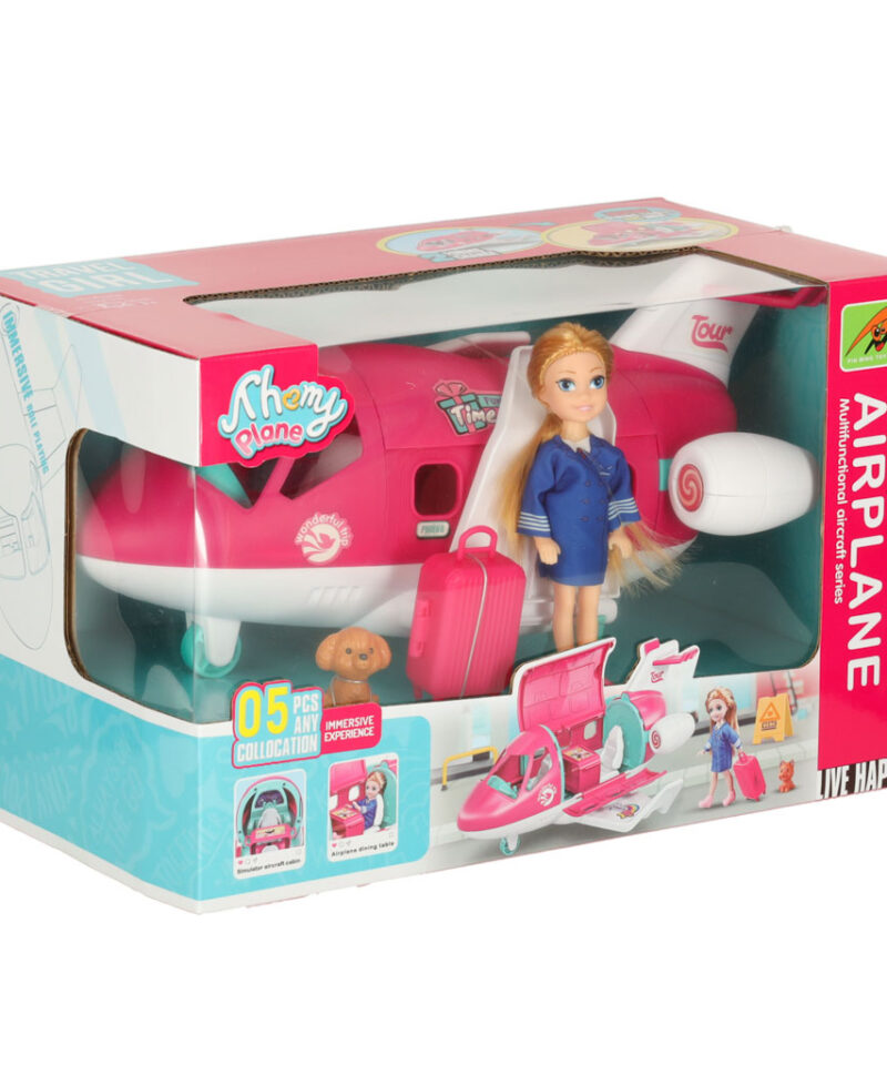 Värvikas lennuk koos koerakese ja kohvriga