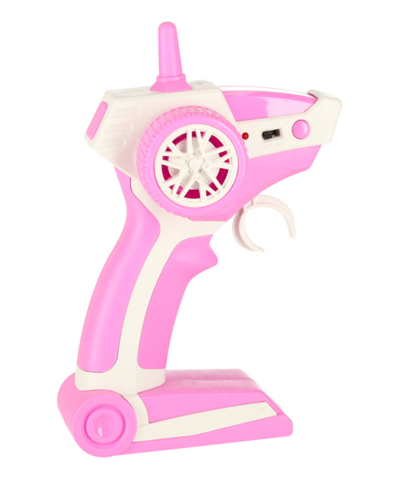 Valge matkaauto roosade detailidega