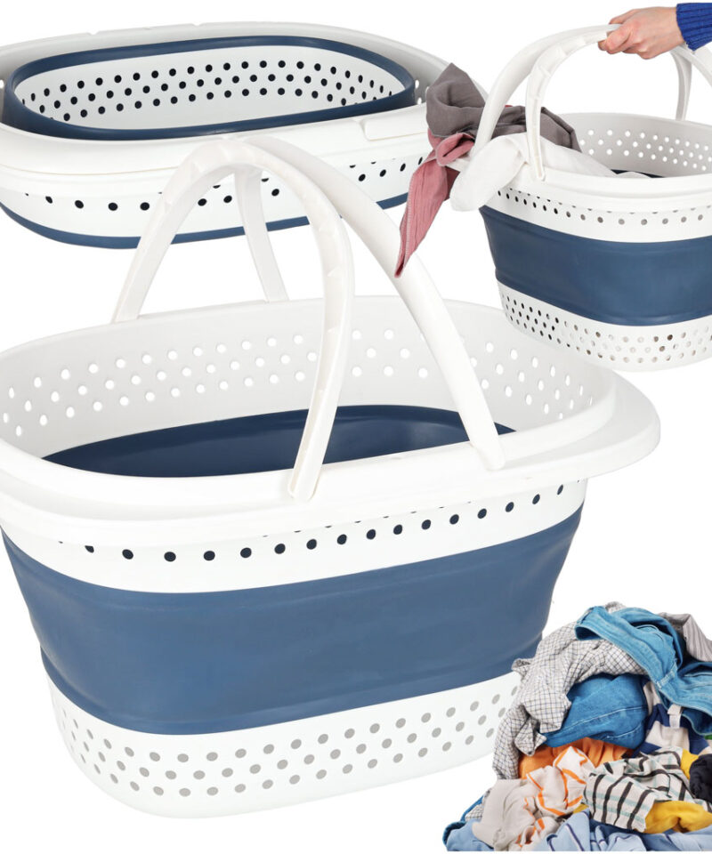 Kokkupandav pesukorv 32L valge-sinine disain