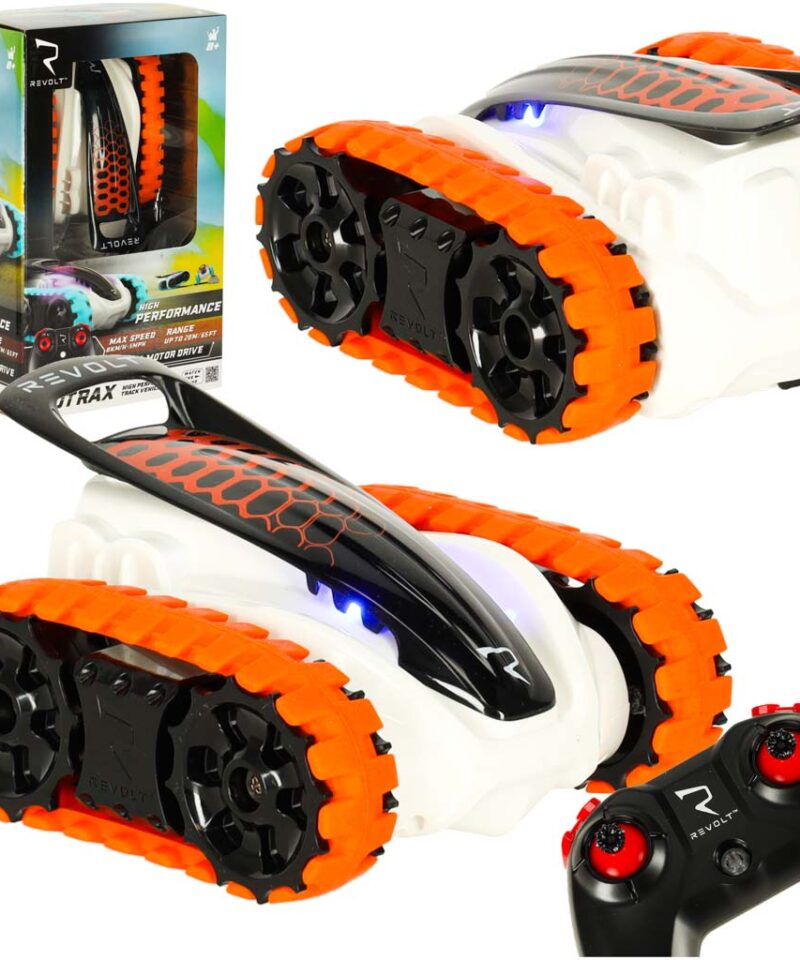 Punane kaugjuhitav roomikauto murul