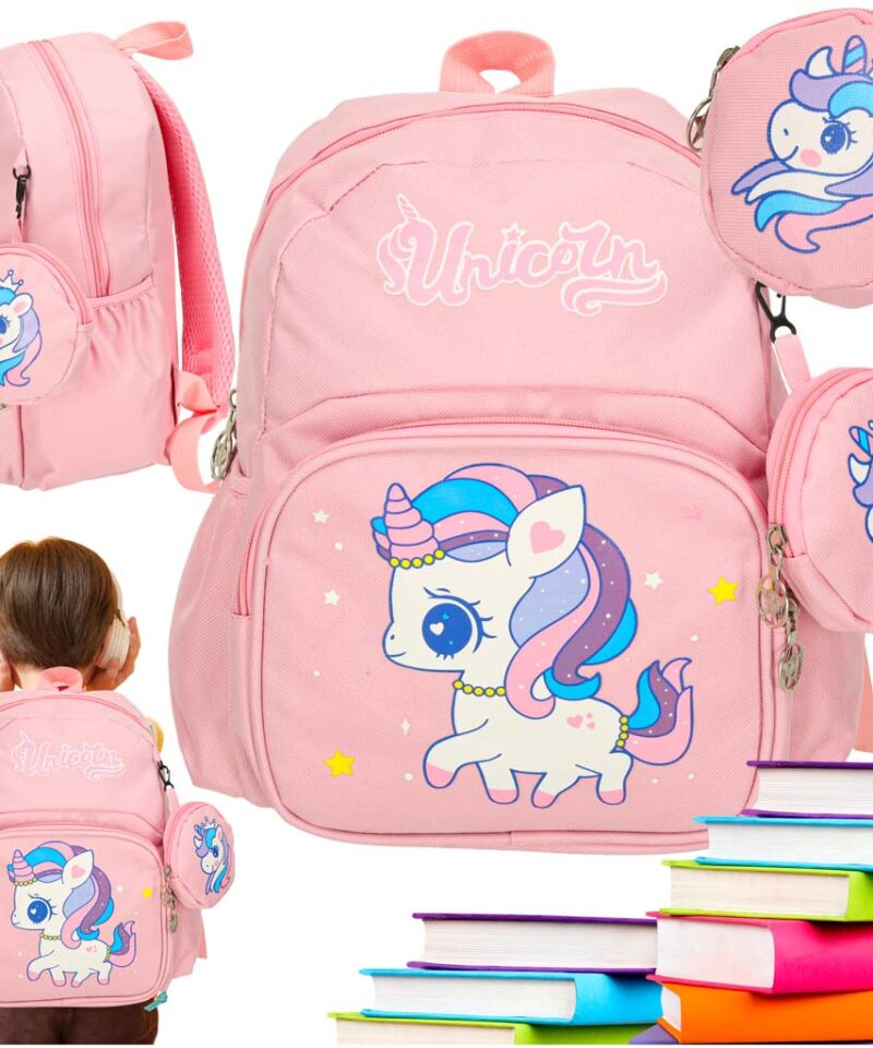 Laste seljakott ükssarvikuga roosas toonis