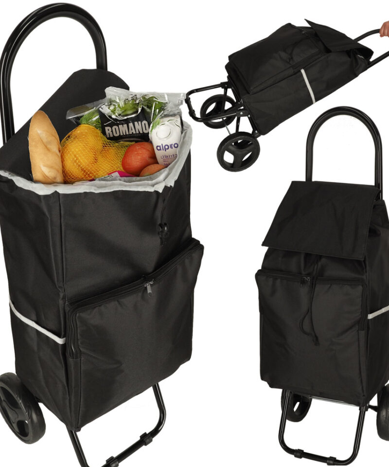 Must ratastega ostukäru külgvaates