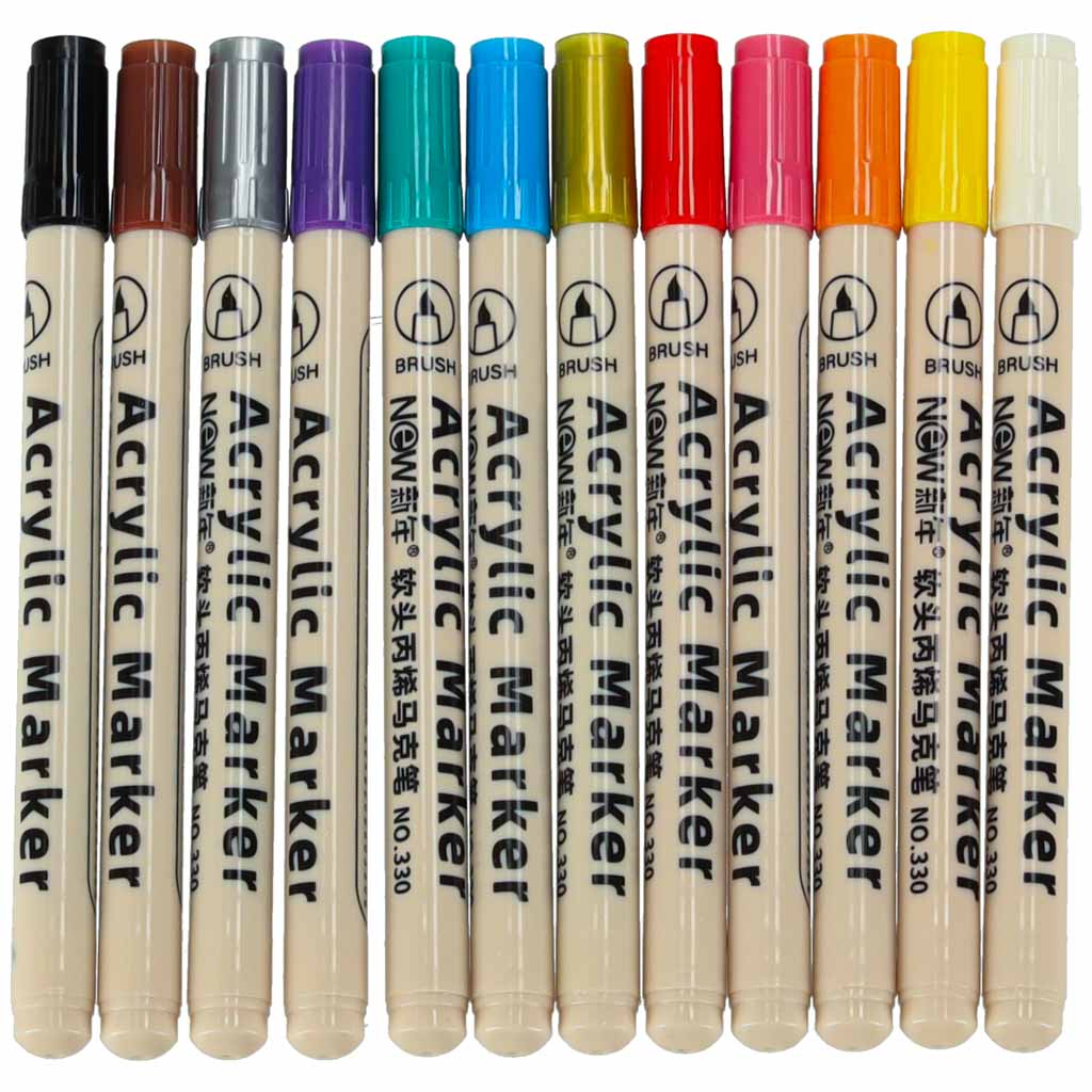 12 värviline akrüülmarkerite komplekt