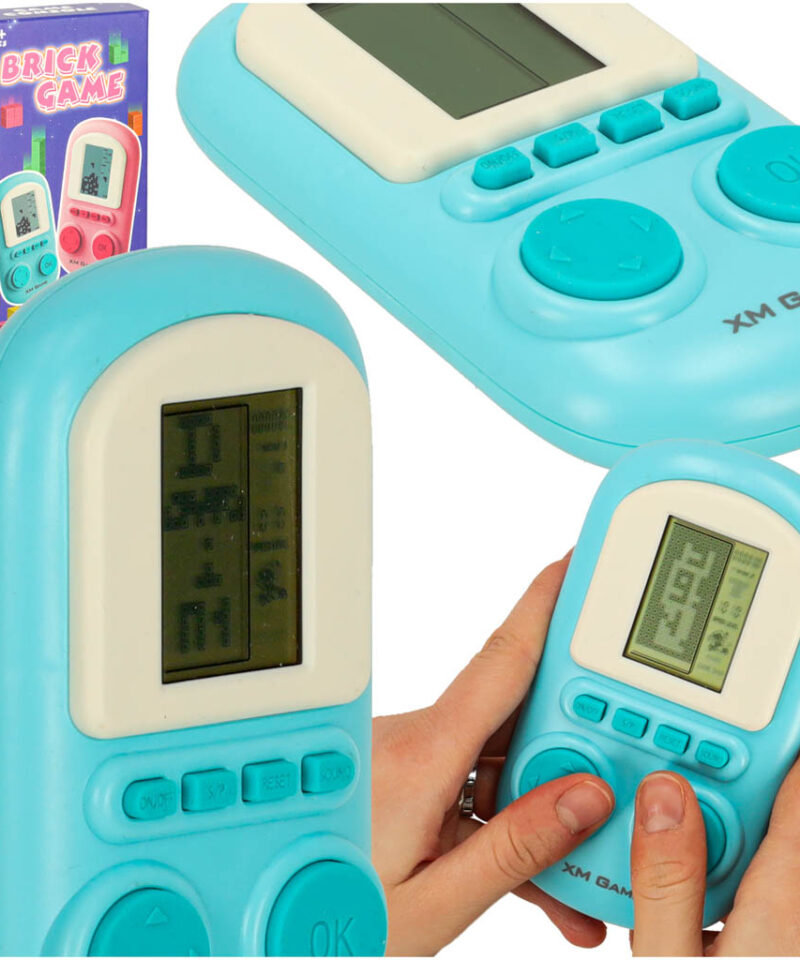 Kaasaskantav elektrooniline mängukonsool sinises värvitoonis