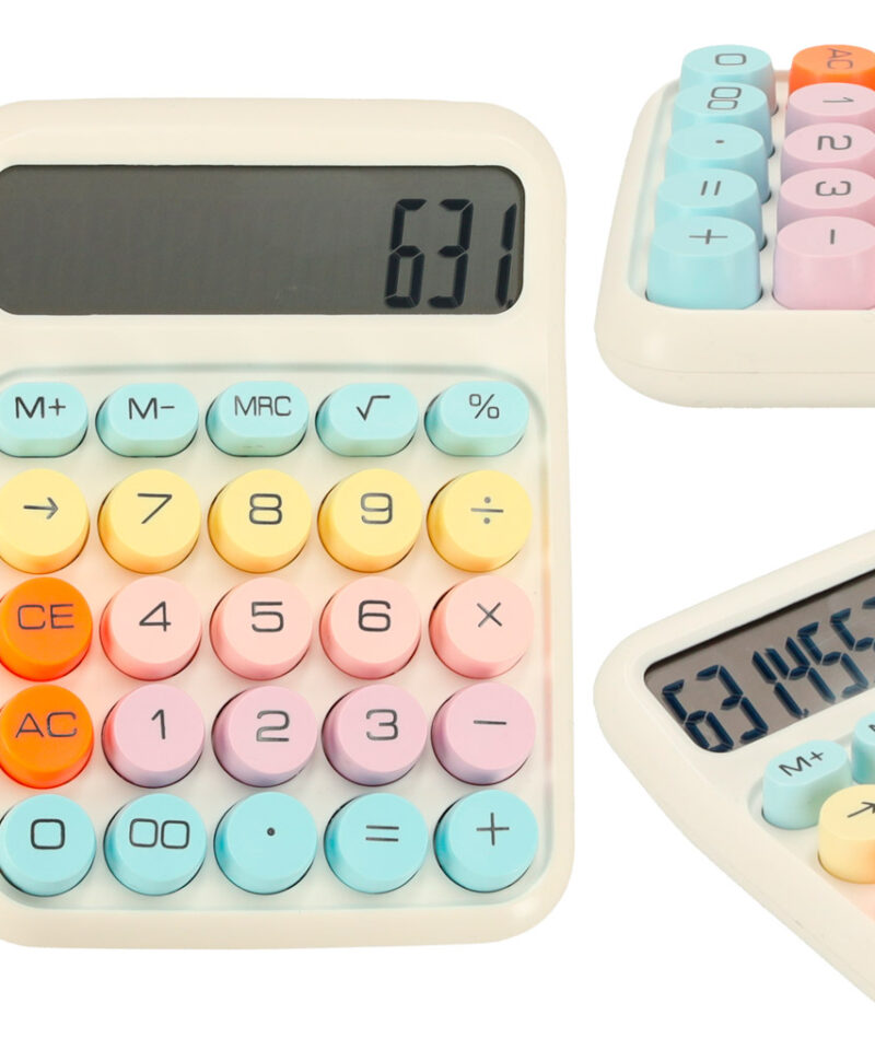 Värviline lauakalkulaator kontorilaual