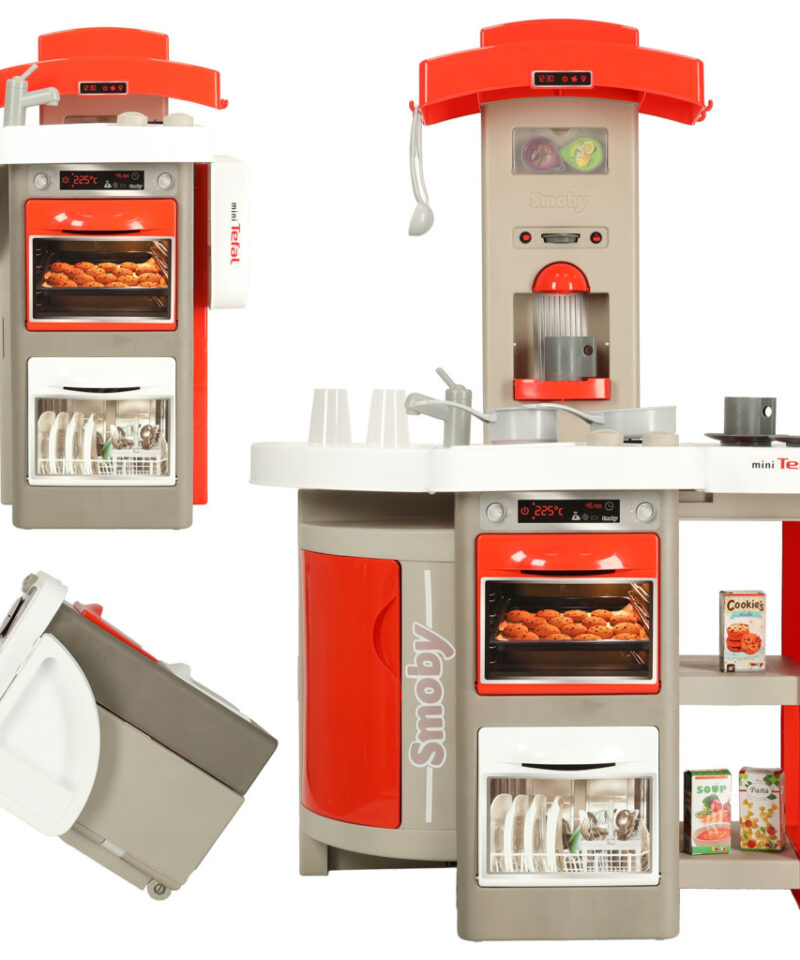 Stiilne mänguköök valge, halli ja punasega