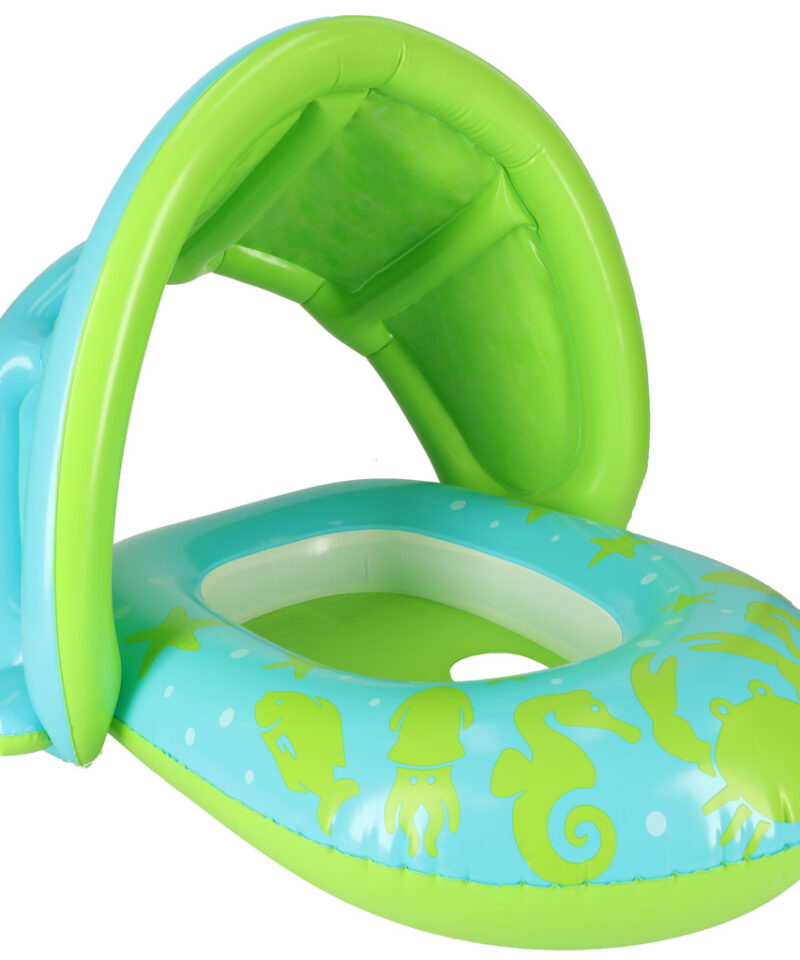 Päikesekaitsega ujumisrõngas veemõnude nautimiseks