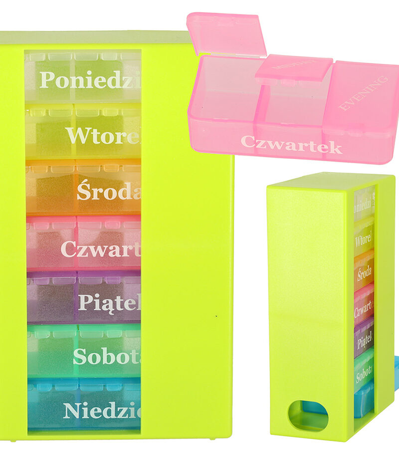 Nädalane ravimite korraldaja värviliste sahtlitega