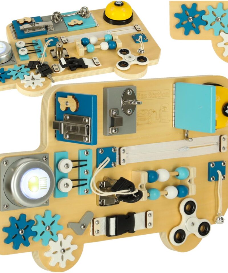 Puidust tegevustahvel bussikujulise disainiga