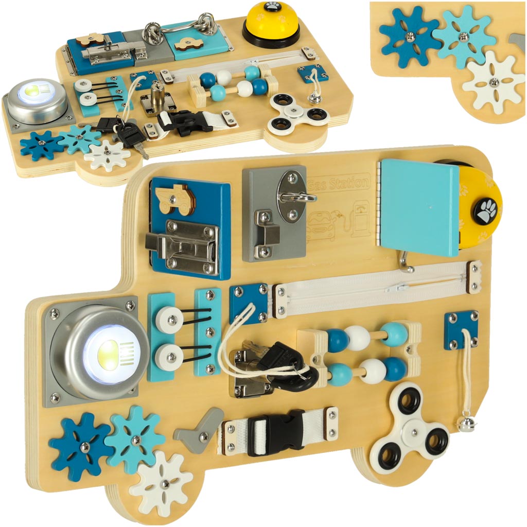 Puidust tegevustahvel bussikujulise disainiga