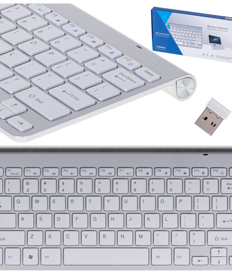 Juhtmevaba hõbedane klaviatuur laual