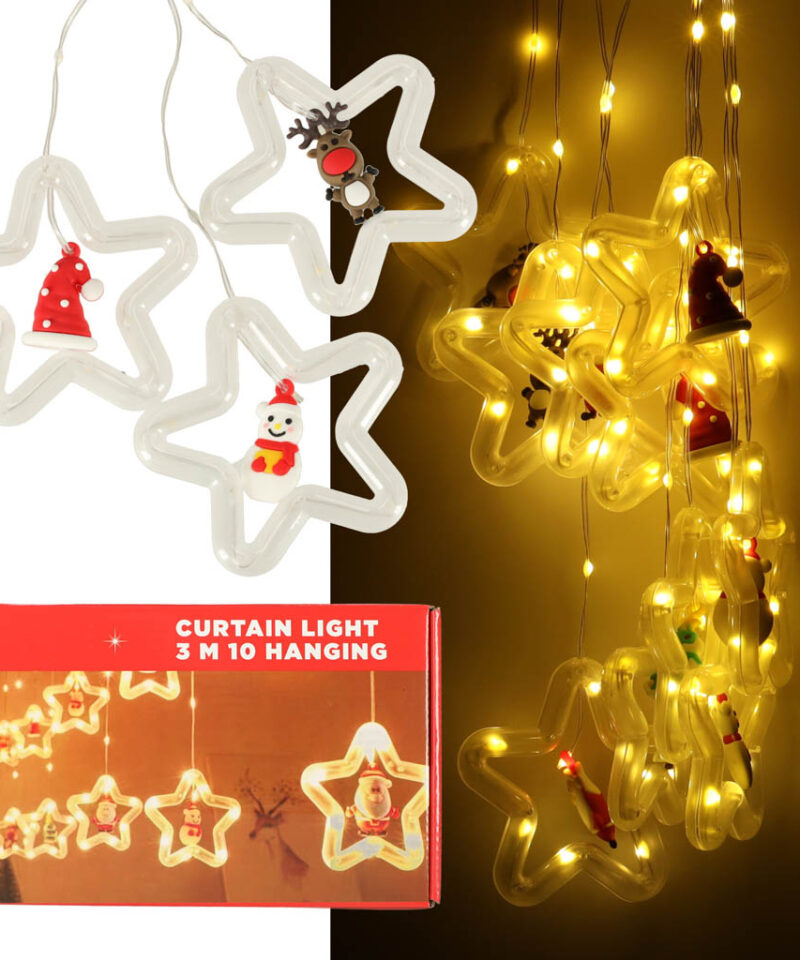 LED valguskardin jõulutähtedega toas