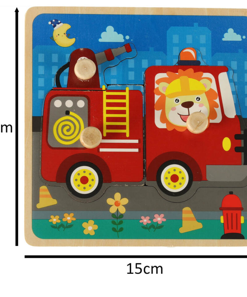 Puidust tuletõrje pusle koos värviliste tükkidega