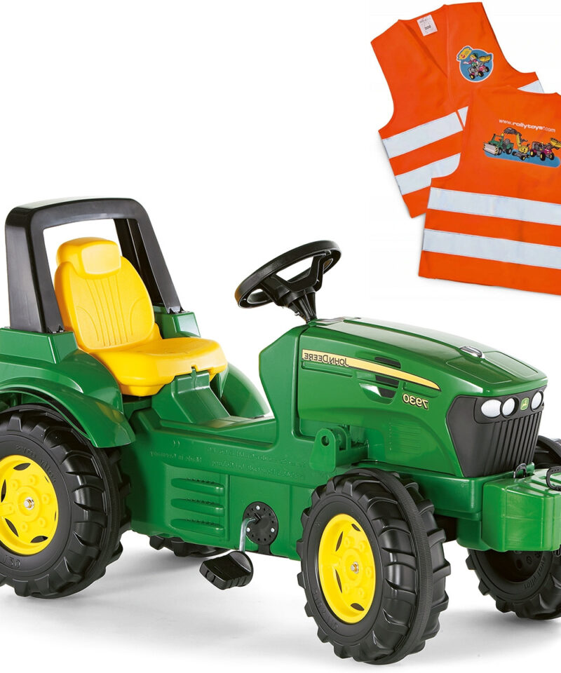 Laste pedaalidega traktor koos helkurvestiga