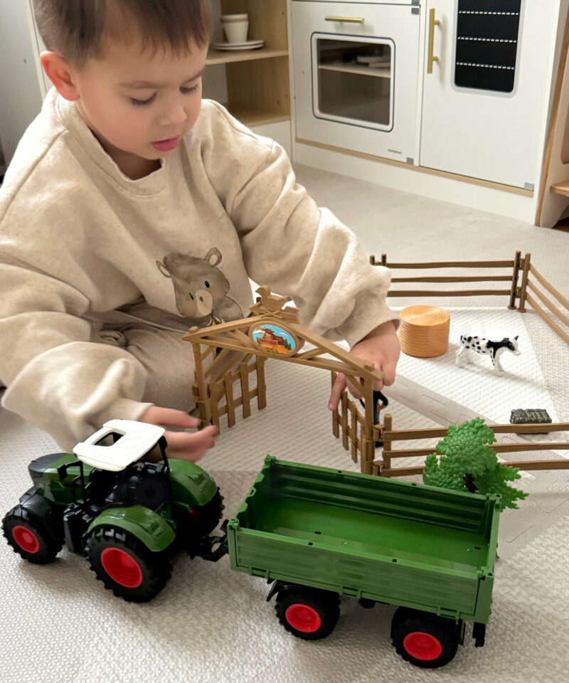 Lapsed mängivad farmi mängukomplektiga