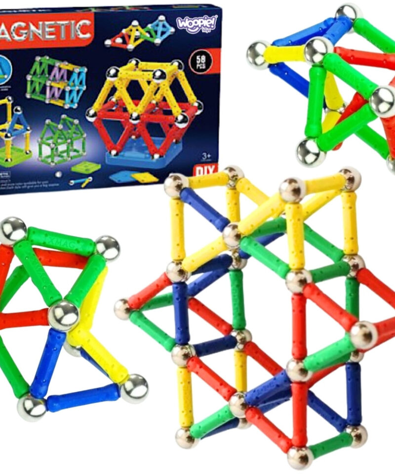 Magnetilised ehitusklotsid värviliste pulkadega