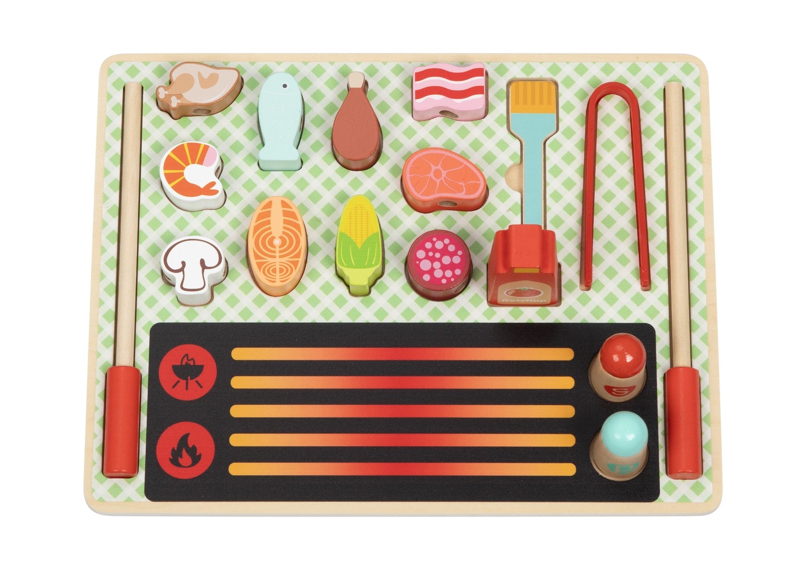 Lastele mõeldud puidust grillimiskomplekt