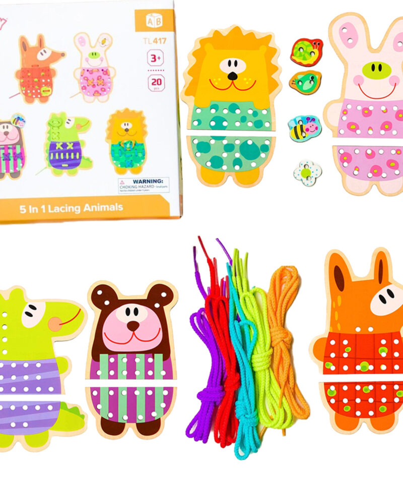 Puidust loomade nöörimismäng komplekt